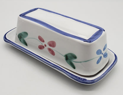 Caleca Hand Painted Pottery Covered Butter Dish