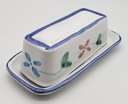 Caleca Hand Painted Pottery Covered Butter Dish