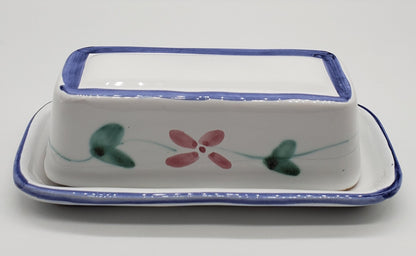 Caleca Hand Painted Pottery Covered Butter Dish