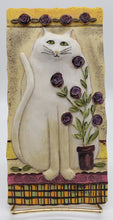 Load image into Gallery viewer, E. Smithson Folk Art 3D Resin Snow Rose Cat Plaque
