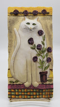 Load image into Gallery viewer, E. Smithson Folk Art 3D Resin Snow Rose Cat Plaque
