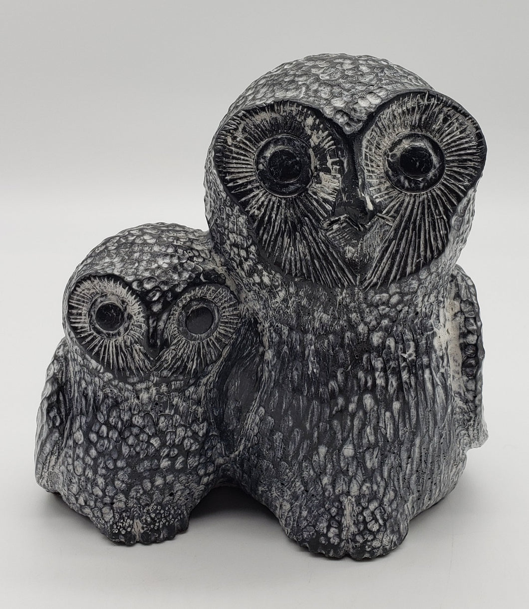 Nuvuk Canada Soapstone Sculpture-Sitting Owls-Mom and Baby