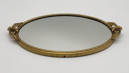 Matson Gold Washed Flower Oval Mirror Vanity