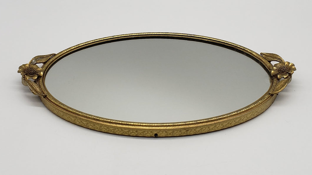 Matson Gold Washed Flower Oval Mirror Vanity