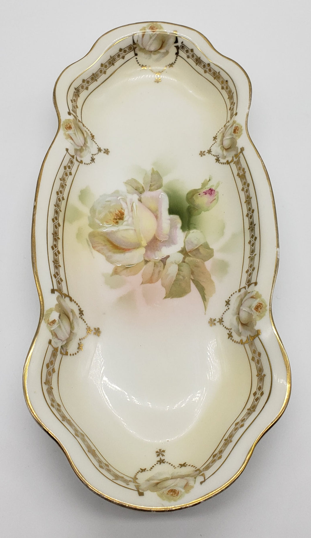 Royal Rudolstadt Prussia Rose Floral Vanity Tray Dish Marked Crown B Prussia