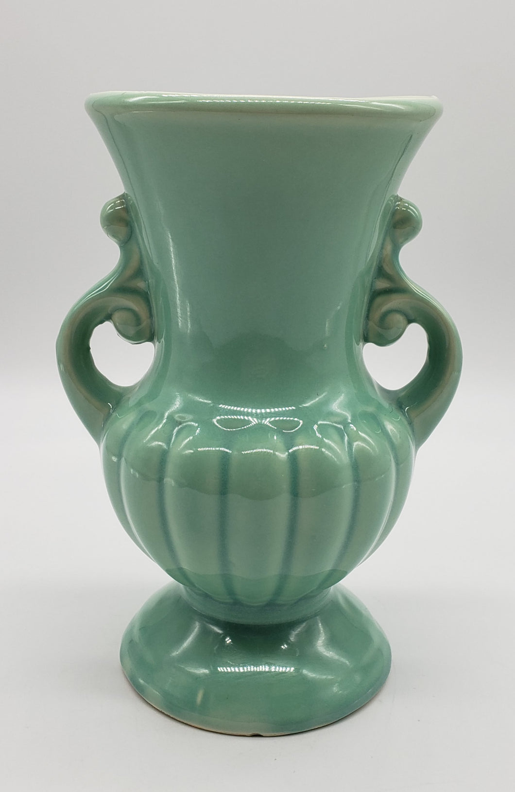 Vintage USA Vase, Soft Green Glaze, Handles with Scrolling