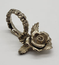 Load image into Gallery viewer, Silver Plated Rose Design Napkin Rings Place Card Holder

