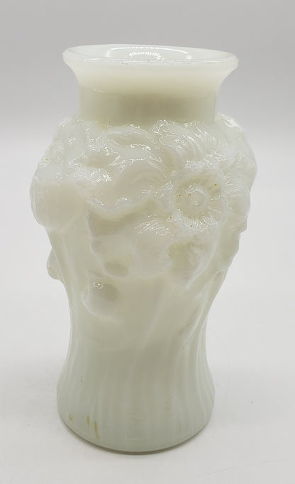 Open Rose Blown Milk Glass bubble bath soap bottle jar