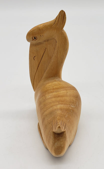 Hand Carved Wooden Pelican Figurine