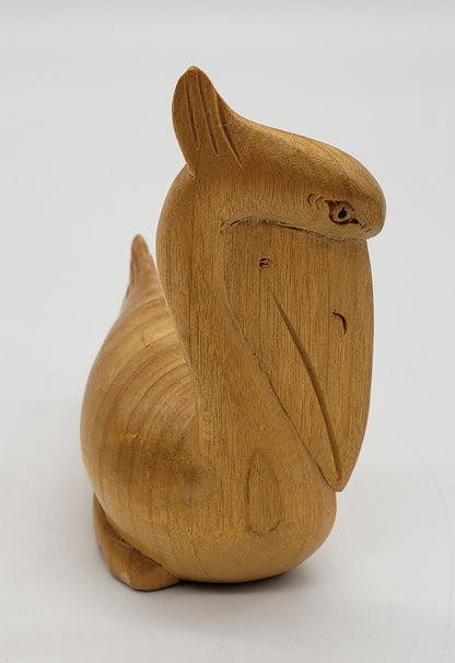 Hand Carved Wooden Pelican Figurine