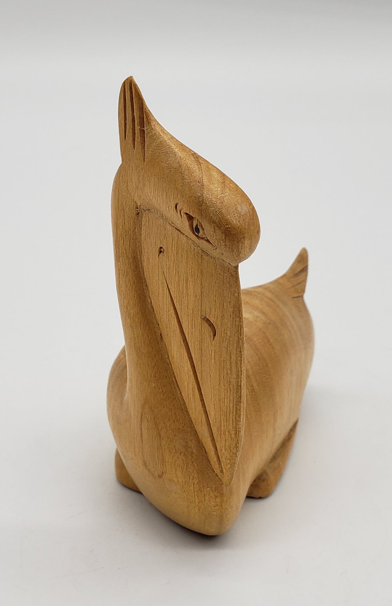 Hand Carved Wooden Pelican Figurine