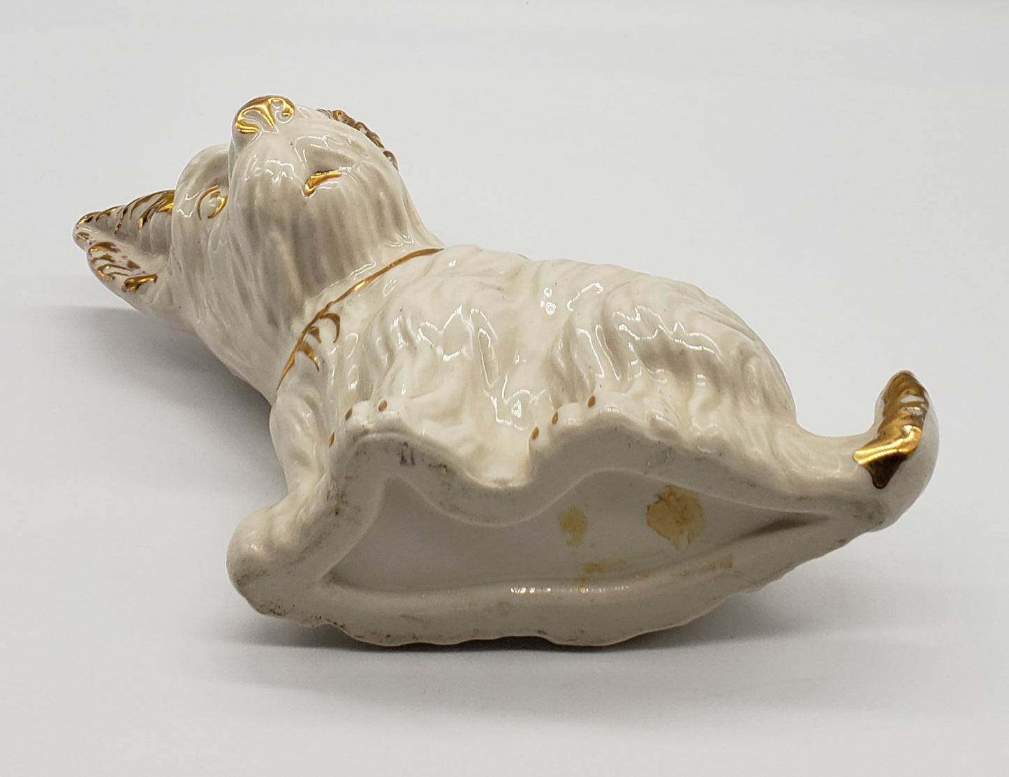 White Ceramic Terrier Scottie Dog Planter Gold Trim