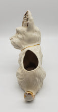 Load image into Gallery viewer, White Ceramic Terrier Scottie Dog Planter Gold Trim
