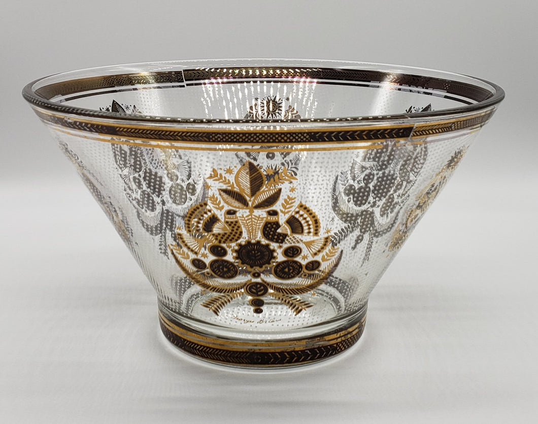 Georges Briard Sonata Serving Bowl Glass Applique Mid Century Modern Vintage Gold
