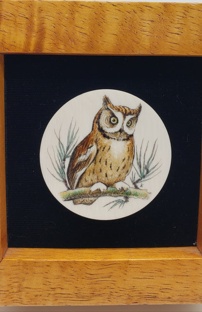 Jane Clapham Faux Scrimshaw Owl Wall Hanger