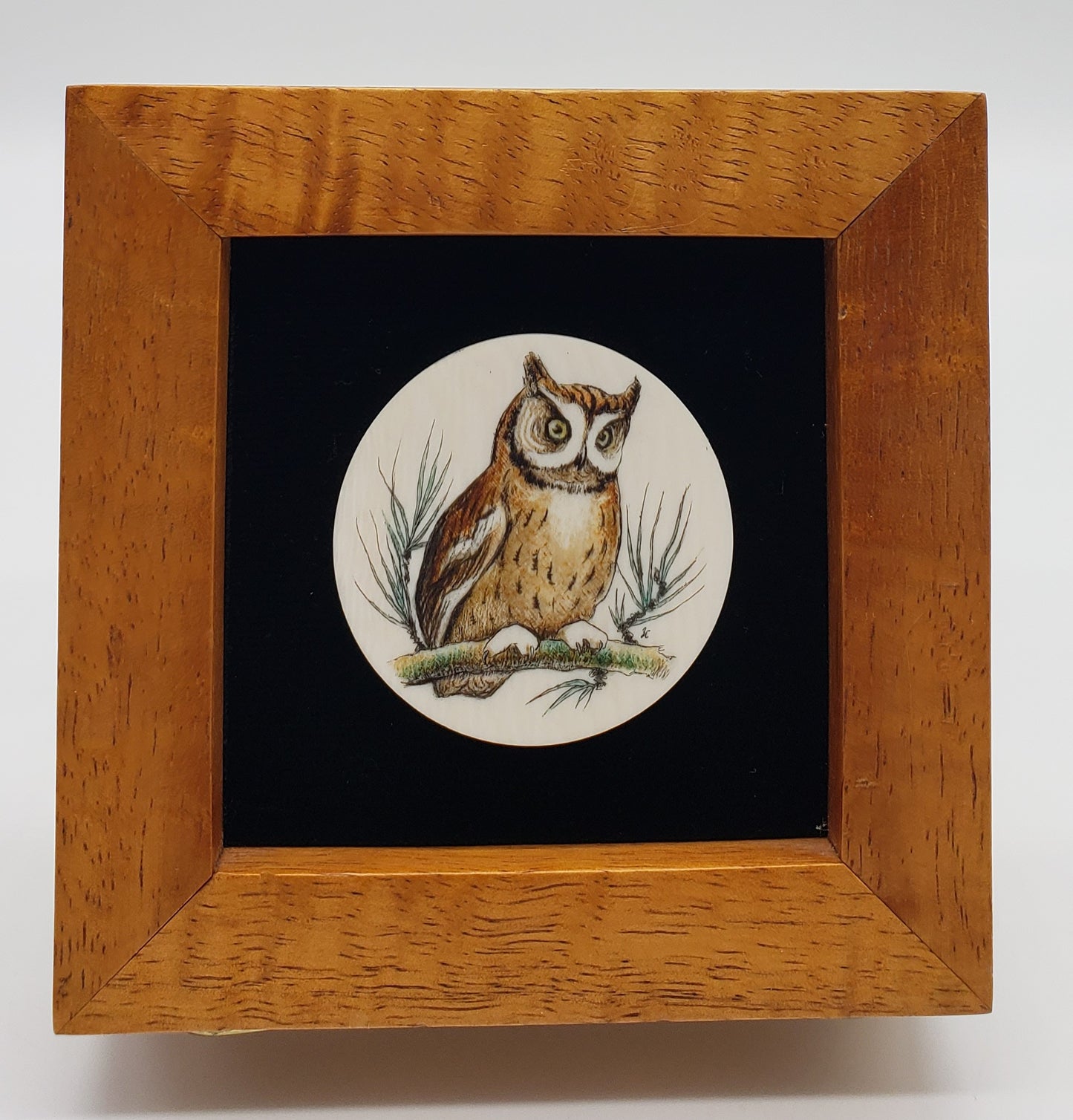 Jane Clapham Faux Scrimshaw Owl Wall Hanger