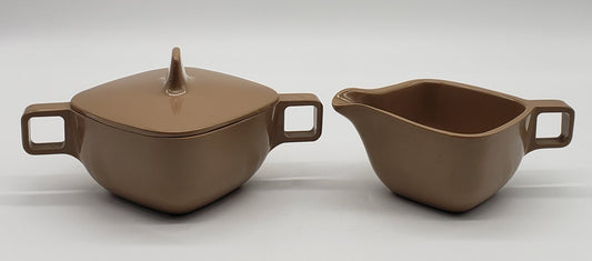 Melmac Brookpark Square Sugar Bowl & Creamer Brown