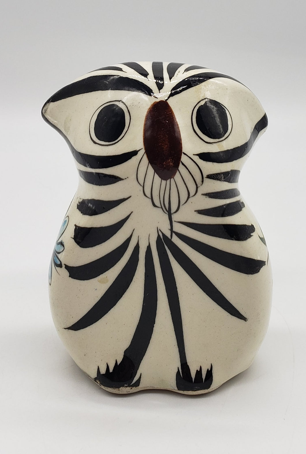 Mid-Century Mexican Hand Painted Tonala Pottery Owl Figurine