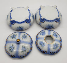Load image into Gallery viewer, Porcelain Vanity Set Hair Receiver Powder Box Hand Painted Floral Flowers
