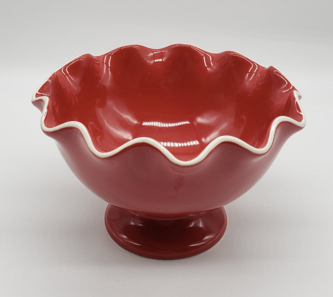 Longaberger Pottery Red Fluted Pedestal Bowl
