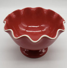 Load image into Gallery viewer, Longaberger Pottery Red Fluted Pedestal Bowl
