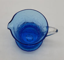 Load image into Gallery viewer, Blue Crackle Glass Pitcher With Clear Applied Handle
