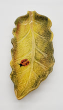 Load image into Gallery viewer, ITALICA ARS Hand Painted Italian Pottery Serving Dish Leaf w/ Ladybug 11.5x4.5&quot;
