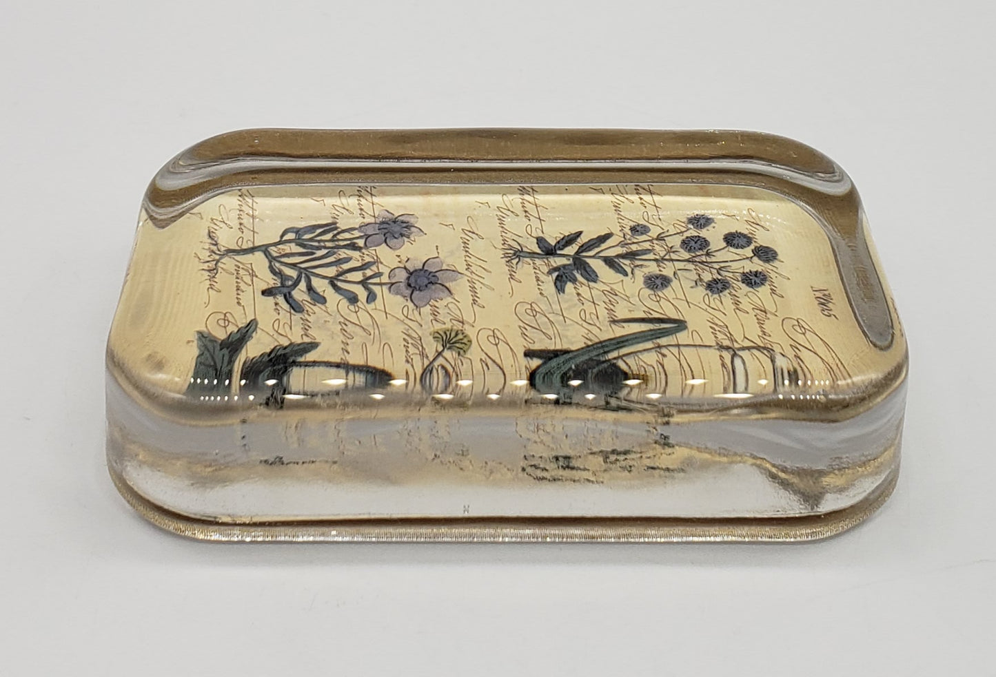 Botanical Rectangular Domed Paperweight - No. 605 - Floral Paperweight - Vintage Glass Paperweight