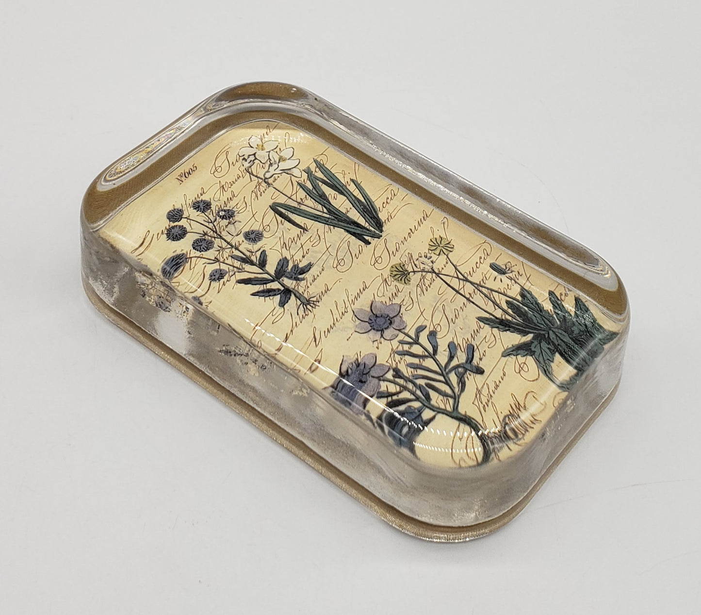 Botanical Rectangular Domed Paperweight - No. 605 - Floral Paperweight - Vintage Glass Paperweight