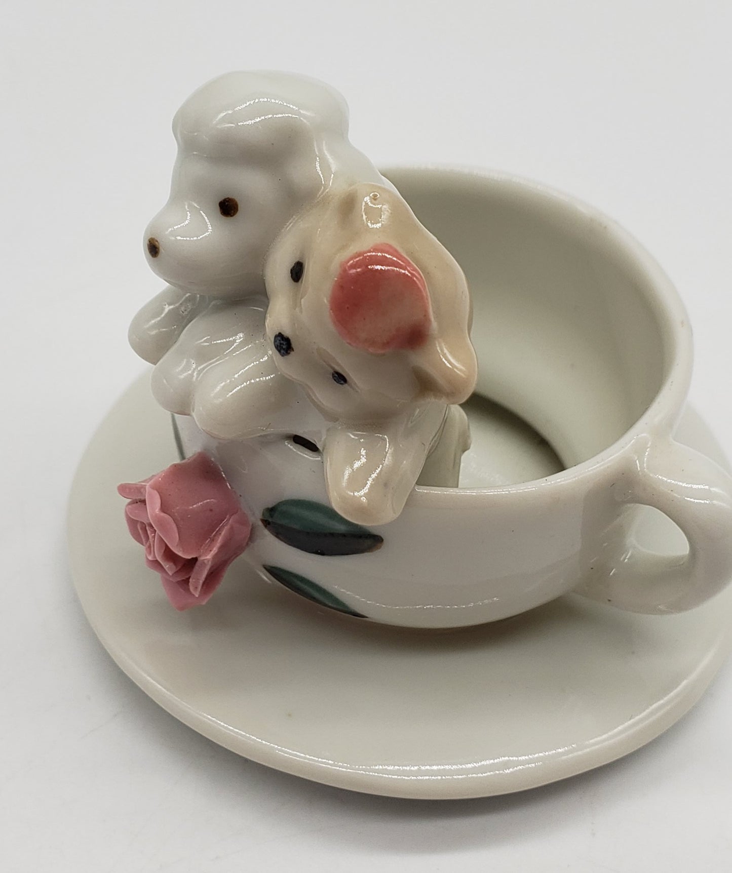 Vintage Porcelain Teacup Puppy Dog & Kitten Made in Taiwan