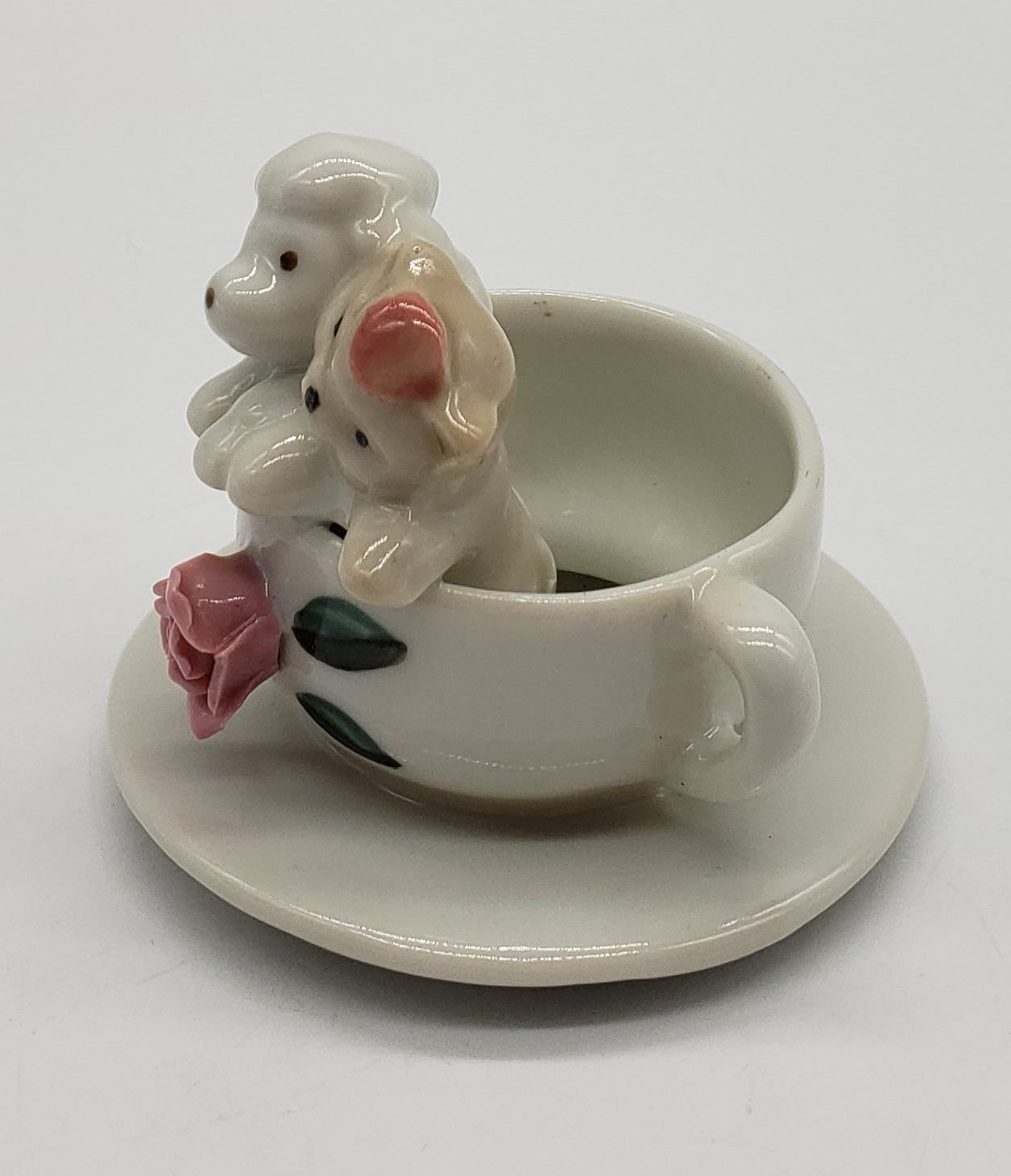 Vintage Porcelain Teacup Puppy Dog & Kitten Made in Taiwan