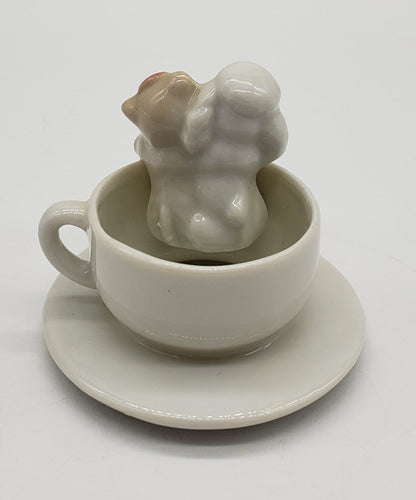 Vintage Porcelain Teacup Puppy Dog & Kitten Made in Taiwan