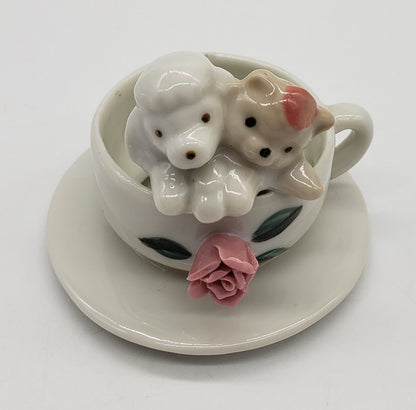 Vintage Porcelain Teacup Puppy Dog & Kitten Made in Taiwan