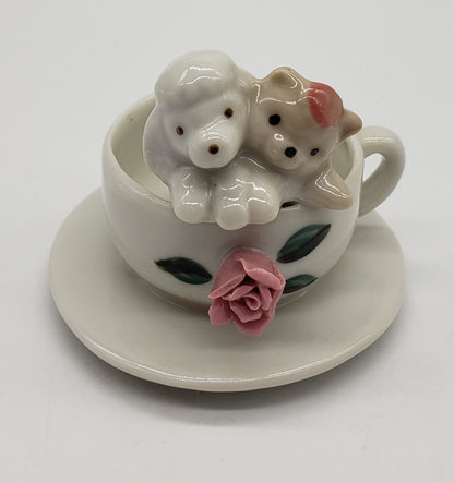 Vintage Porcelain Teacup Puppy Dog & Kitten Made in Taiwan