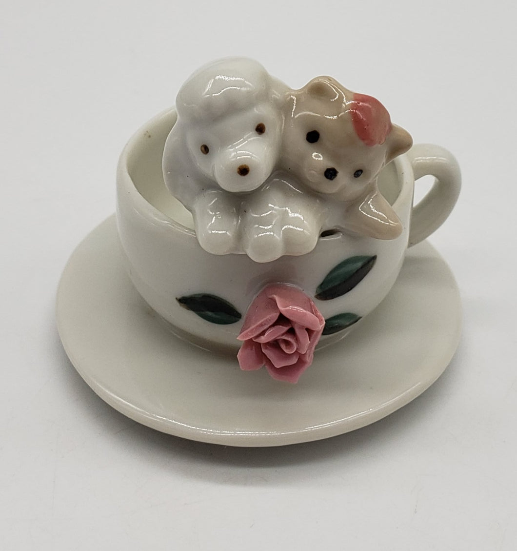 Vintage Porcelain Teacup Puppy Dog & Kitten Made in Taiwan