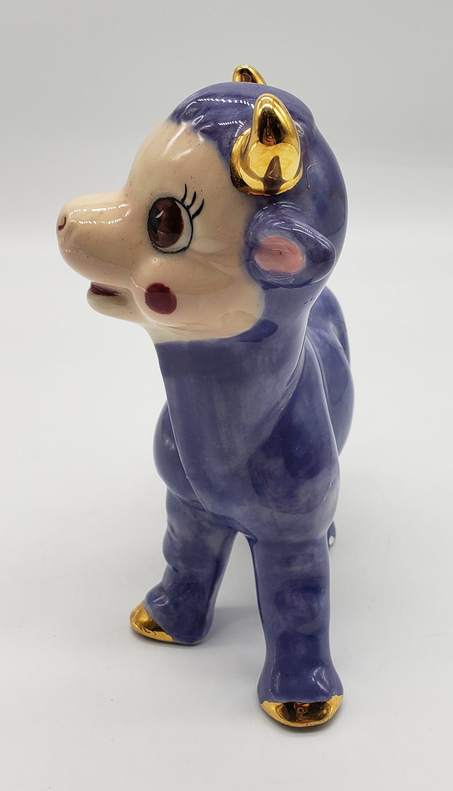 Anthropomorphic Purple Cow Figurine