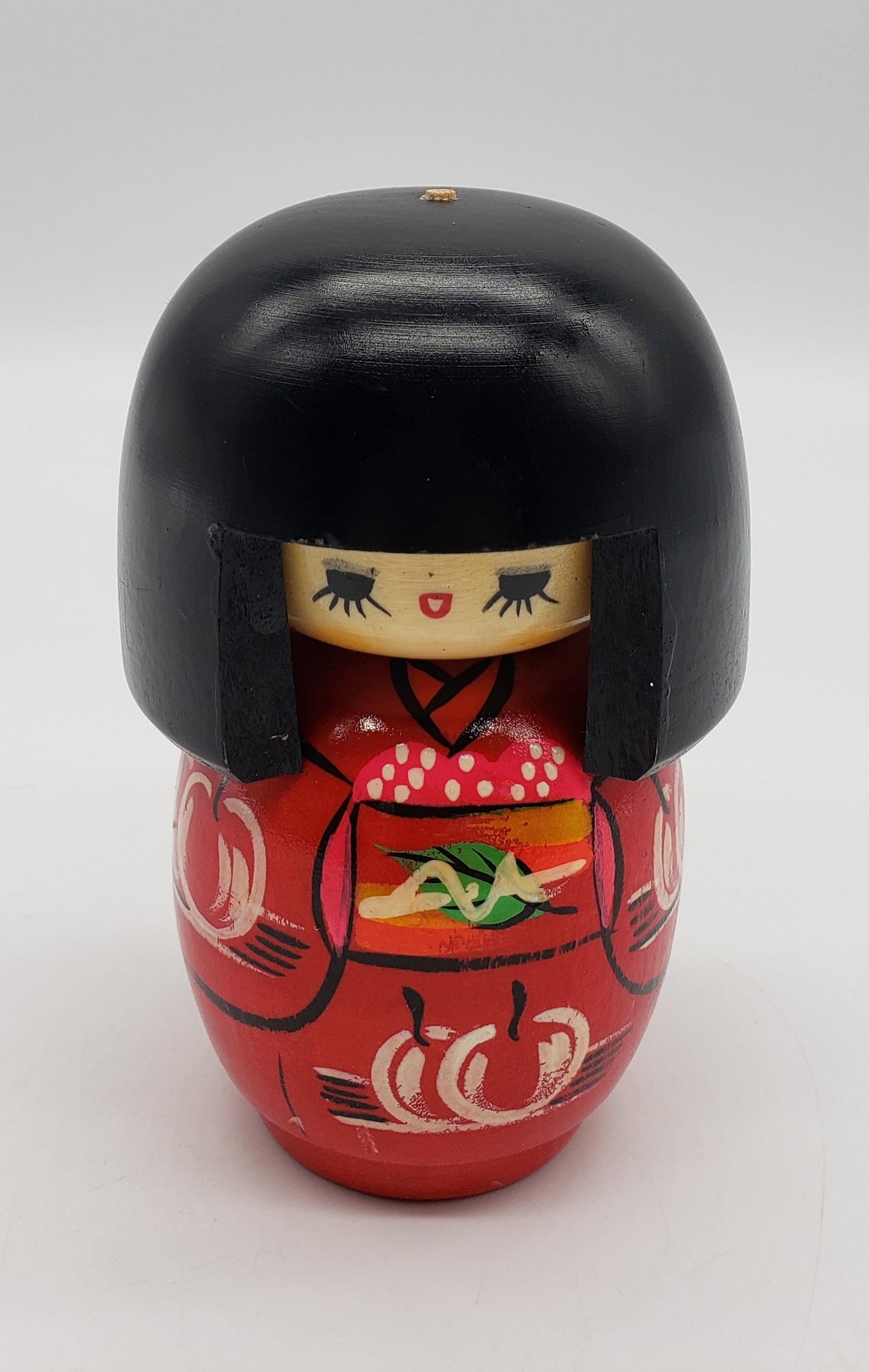 Vintage Kokeshi Doll | Painted Wooden Japanese Geisha | Traditional Asian Doll | Collectible Doll | Cherry Kimono | Sweet Facial Features