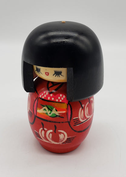 Vintage Kokeshi Doll | Painted Wooden Japanese Geisha | Traditional Asian Doll | Collectible Doll | Cherry Kimono | Sweet Facial Features