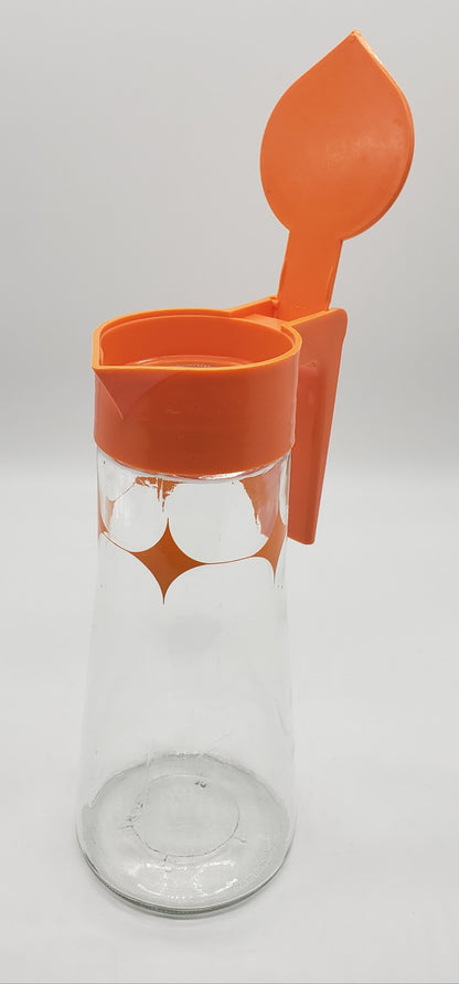 Vintage Anchor Hocking Atomic Orange Starburst Glass Pitcher/Carafe Flip Top