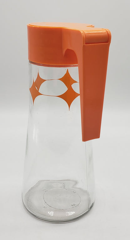 Vintage Anchor Hocking Atomic Orange Starburst Glass Pitcher/Carafe Flip Top