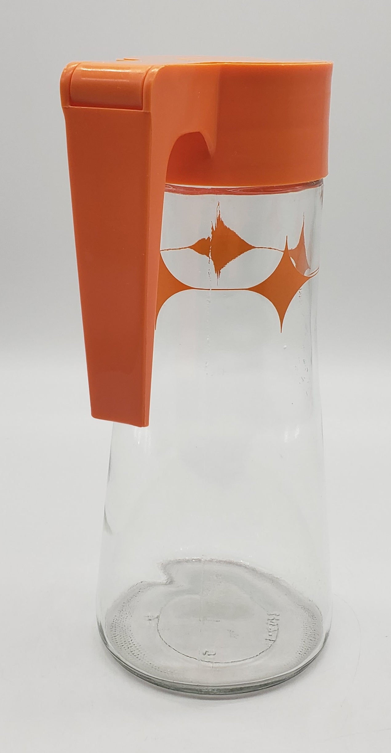 Vintage Anchor Hocking Atomic Orange Starburst Glass Pitcher/Carafe Flip Top