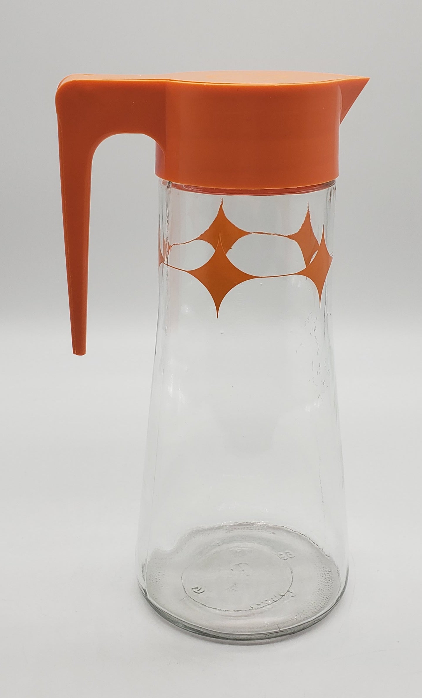 Vintage Anchor Hocking Atomic Orange Starburst Glass Pitcher/Carafe Flip Top