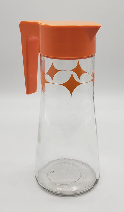 Vintage Anchor Hocking Atomic Orange Starburst Glass Pitcher/Carafe Flip Top