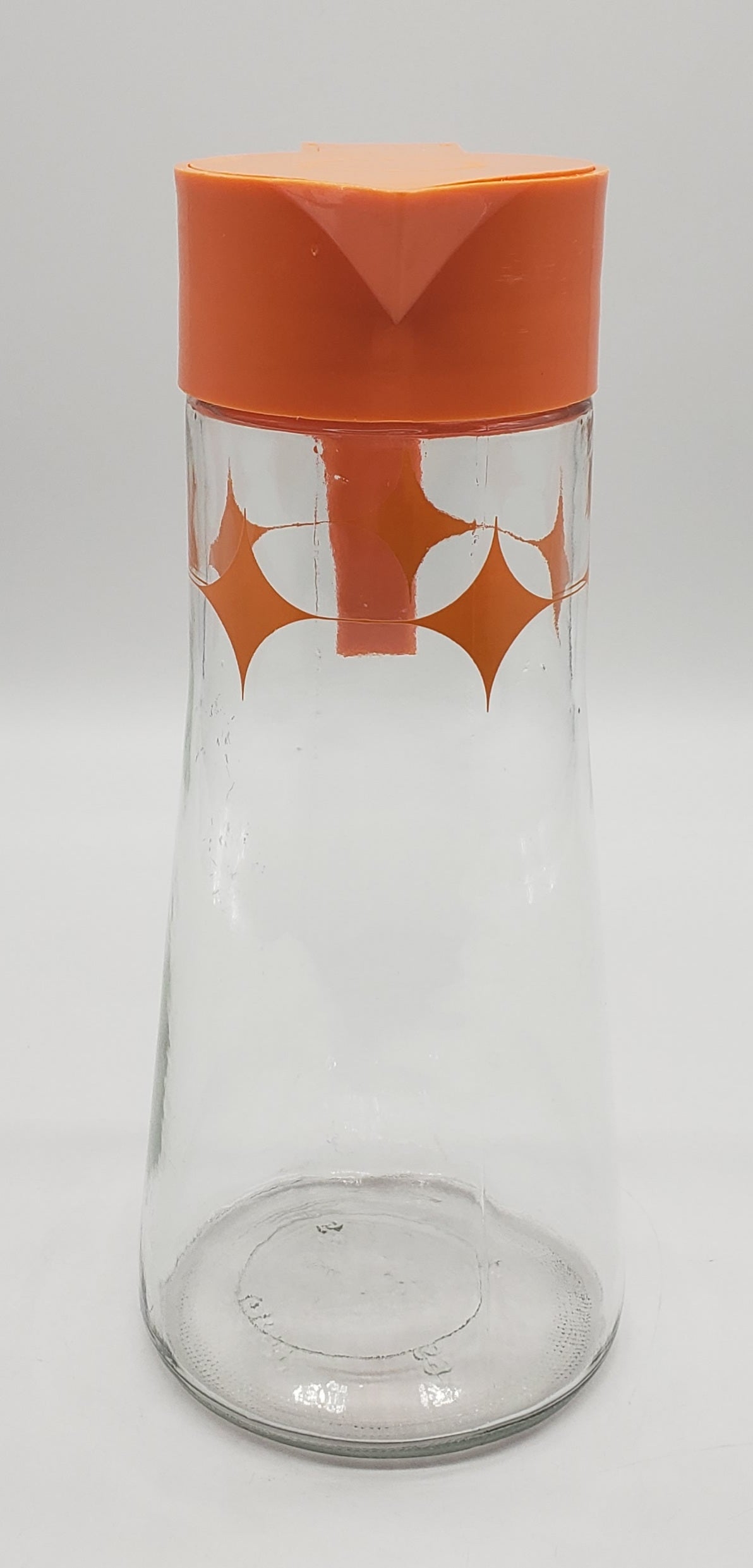 Vintage Anchor Hocking Atomic Orange Starburst Glass Pitcher/Carafe Flip Top