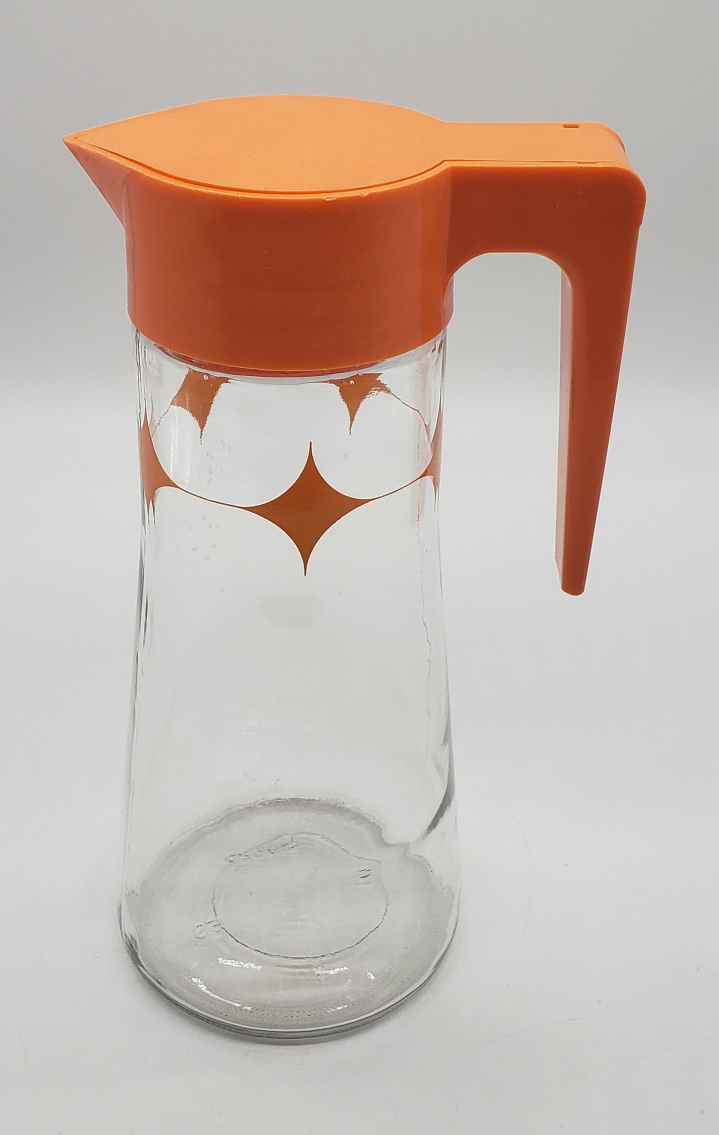 Vintage Anchor Hocking Atomic Orange Starburst Glass Pitcher/Carafe Flip Top