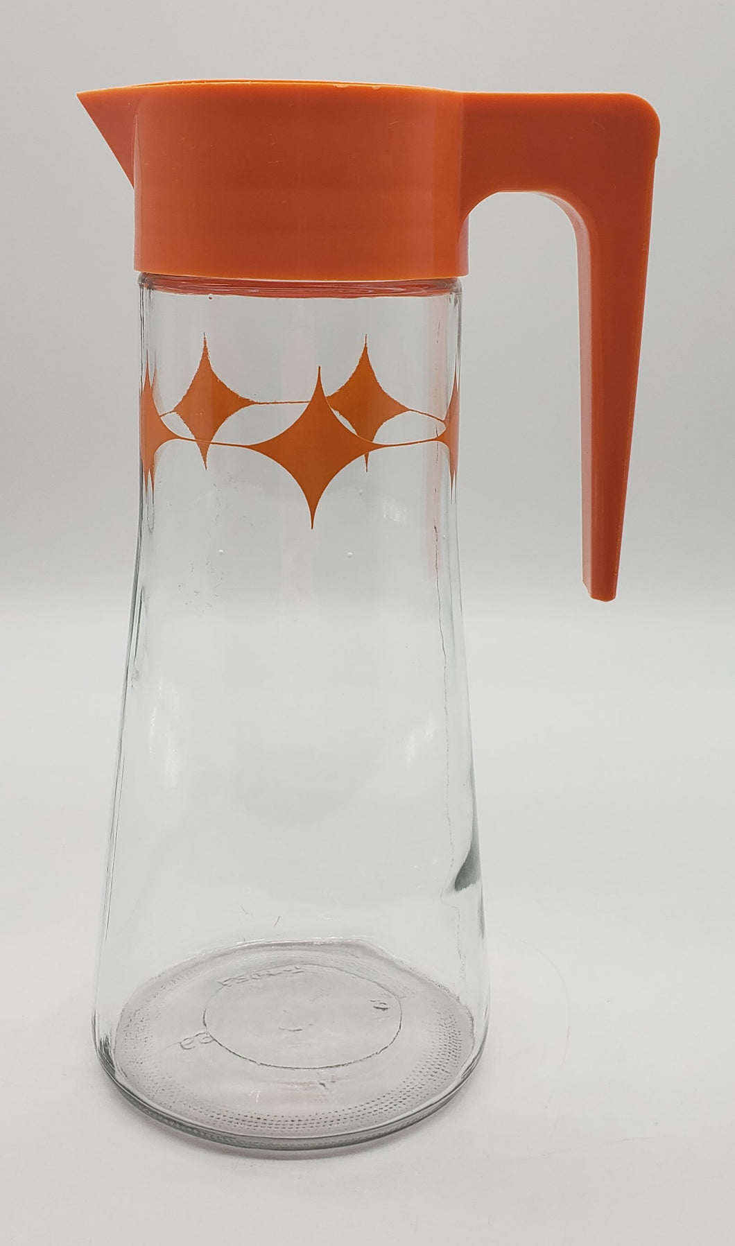 Vintage Anchor Hocking Atomic Orange Starburst Glass Pitcher/Carafe Flip Top