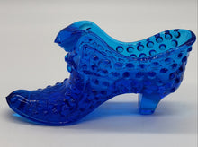 Load image into Gallery viewer, Fenton Art Glass Shoe Dark Blue Hobnail Cat Head Slipper
