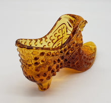 Load image into Gallery viewer, Fenton Cat Head Amber Hobnail Slipper Shoe
