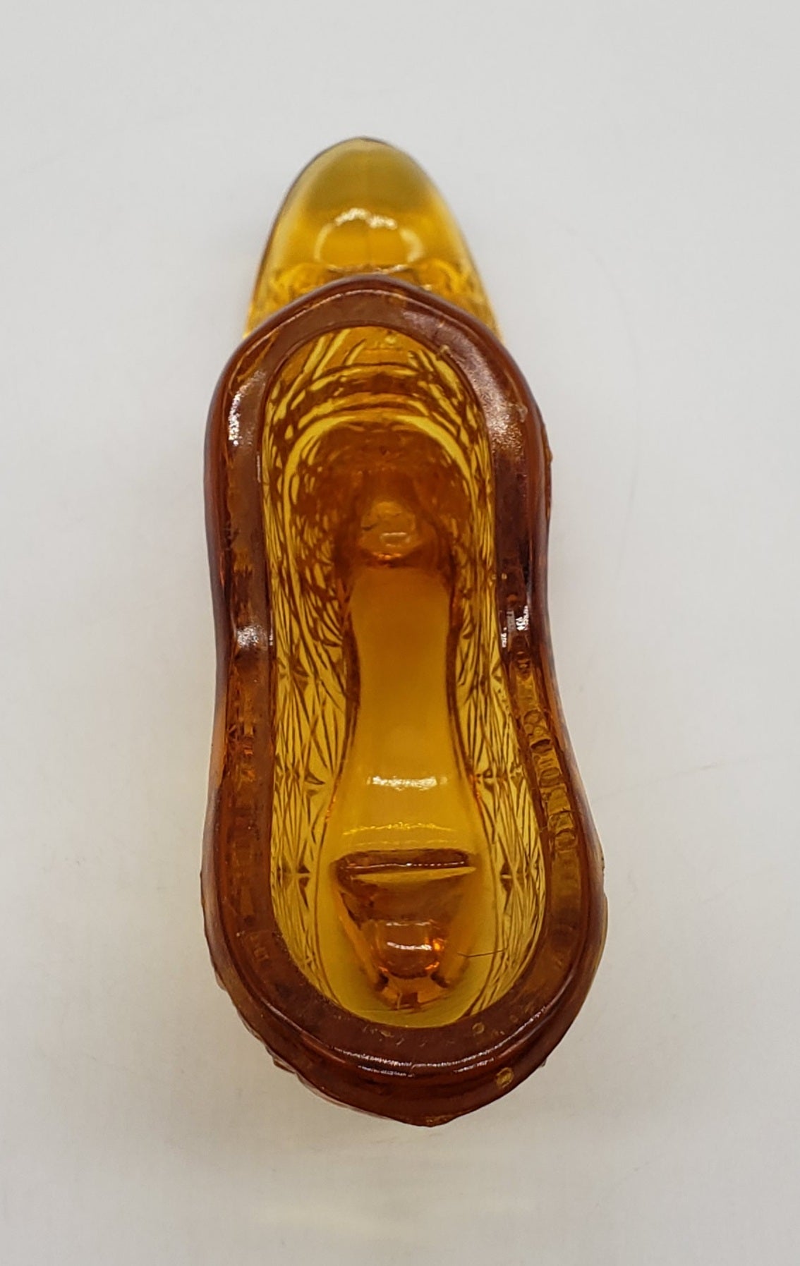 FENTON ART GLASS SHOE SLIPPER BOOT "DAISY & BUTTON" AMBER