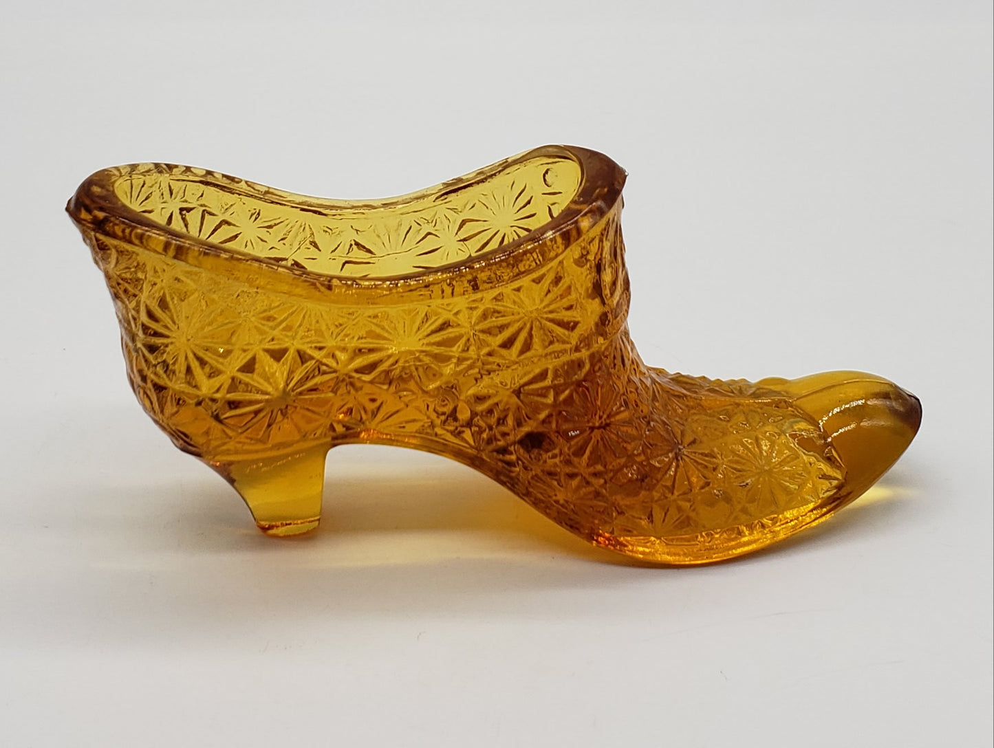 FENTON ART GLASS SHOE SLIPPER BOOT "DAISY & BUTTON" AMBER